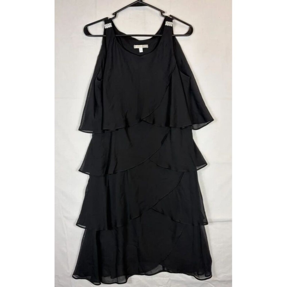 Signature Tessa Dress Tiered Chiffon Cocktail Party Black Women’s Size 12